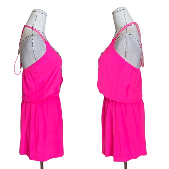 Karina Grimaldi Neon Pink Silk Embellished Rhinestone Beaded Party Dress Revolve - Picture 7 of 16